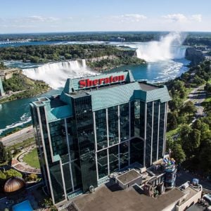 Sheraton Fallsview Hotel Aerial with Niagara Falls in the background