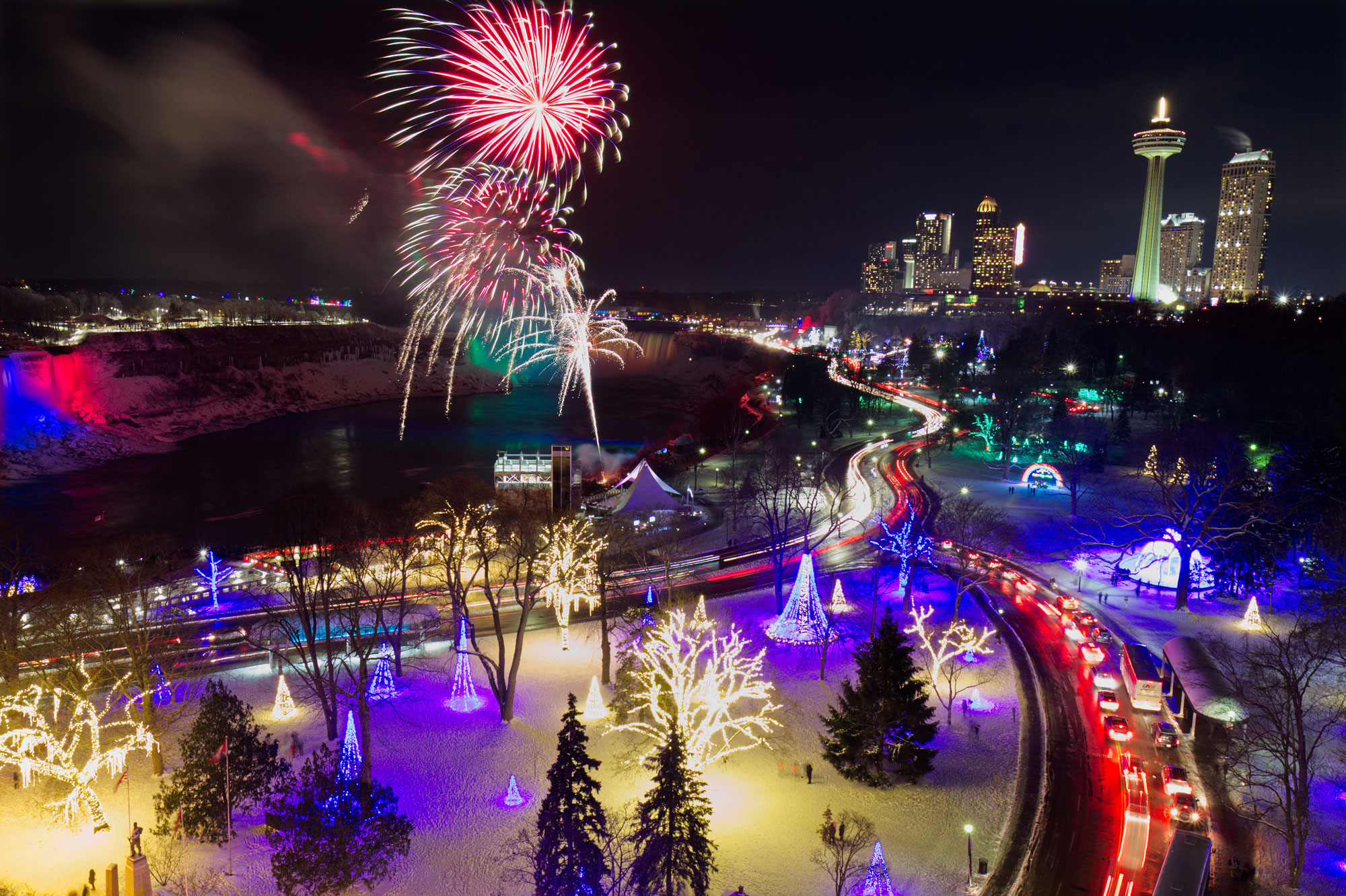 The Winter Festival of Lights in Niagara Falls Skylon Tower