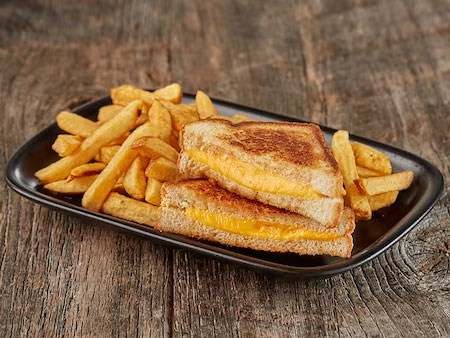 kids grilled cheeseGrilled cheese made with goey cheddar cheese, plus any side you'd like. Also comes with a drink and a chocolate or vanilla push pop!  