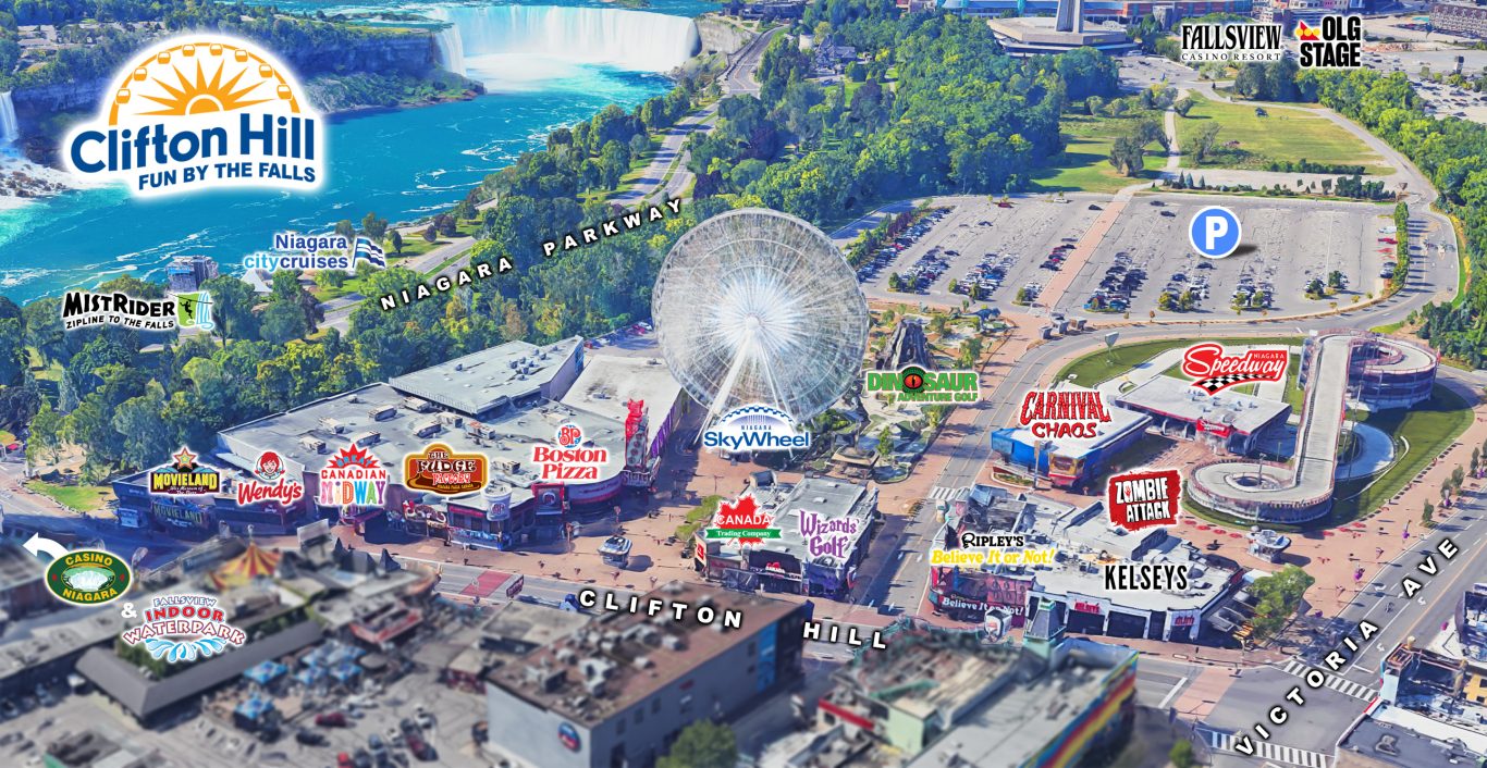 Clifton Hill Local Map of Niagara Falls' tourist area