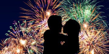 Niagara Falls Fireworks Couple silhouette