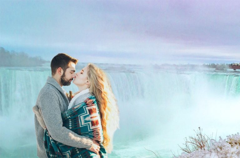 Niagara Falls Winter Couple getting Romantic