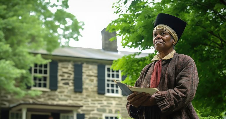 Depiction of Harriet Tubman in Front of Mackenzie Printery