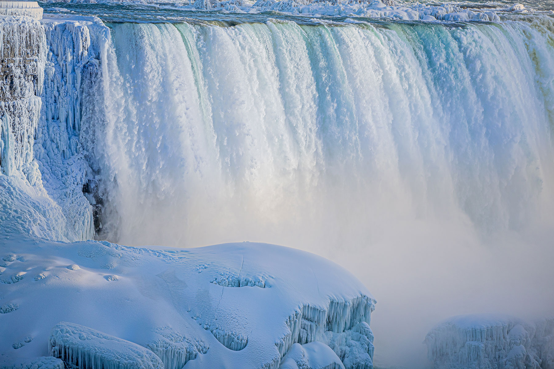 Close up of niagara falls frozen