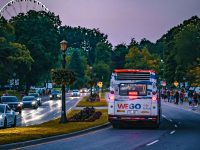 Wego Bus in Niagara Falls on the Niagara Parkway at dusk