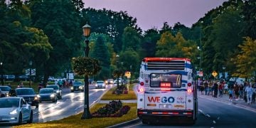 Wego Bus in Niagara Falls on the Niagara Parkway at dusk