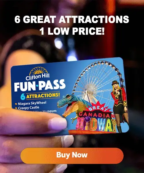 Close up of the Niagara Fun pass held in woman's hand with offer details.
