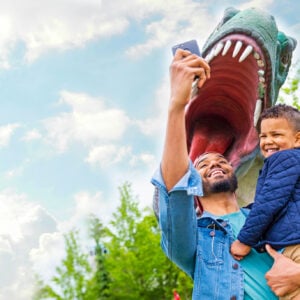 dino kid selfie