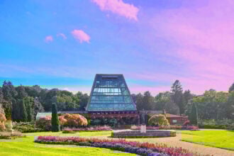 Floral Show House Exterior Sunset