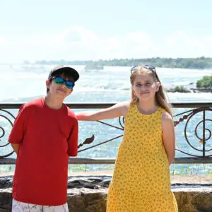 Quebec Holiday Family kids in front of the Falls