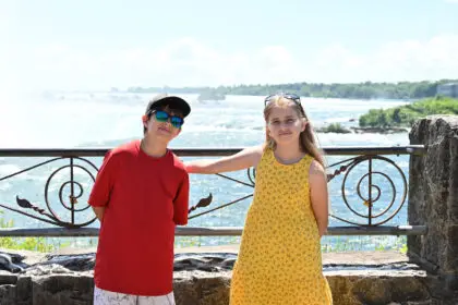 Quebec Holiday Family kids in front of the Falls