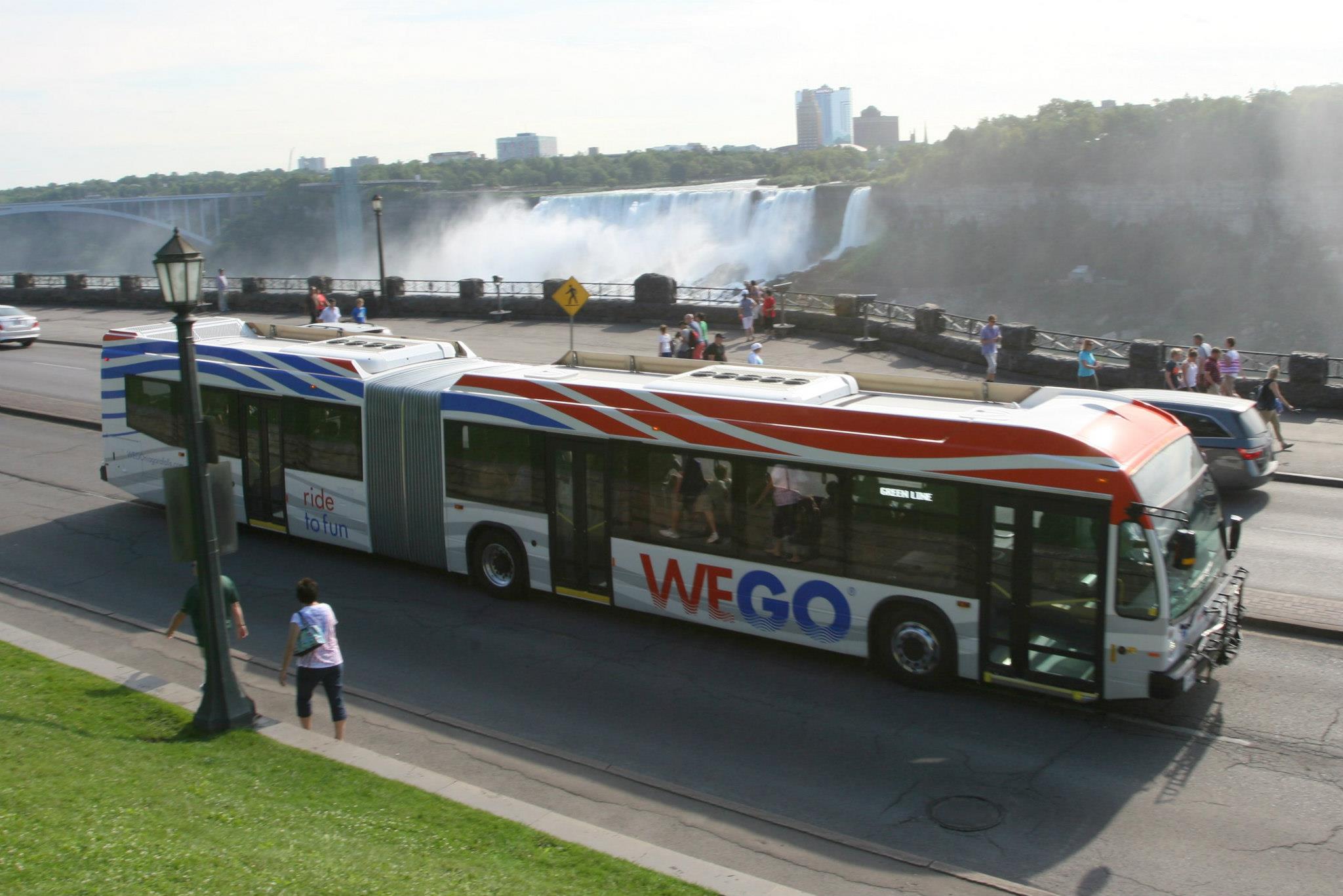 wego bus system with american falls in background