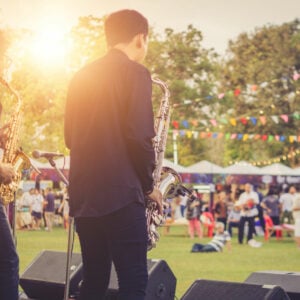 jazz musician playing outdoor concert