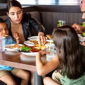 Boston Pizza family eating lunch