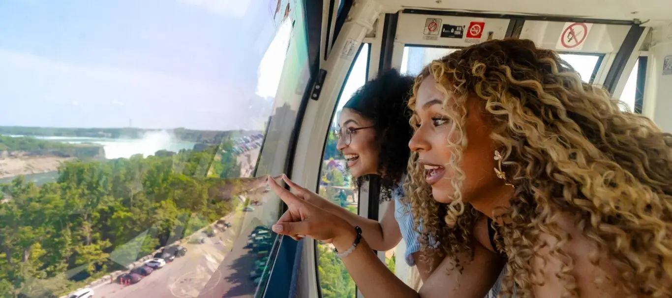 Niagara SkyWheel aerialk view with two ladies enjoying the view