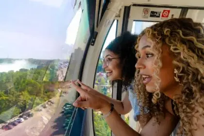 Niagara SkyWheel aerialk view with two ladies enjoying the view
