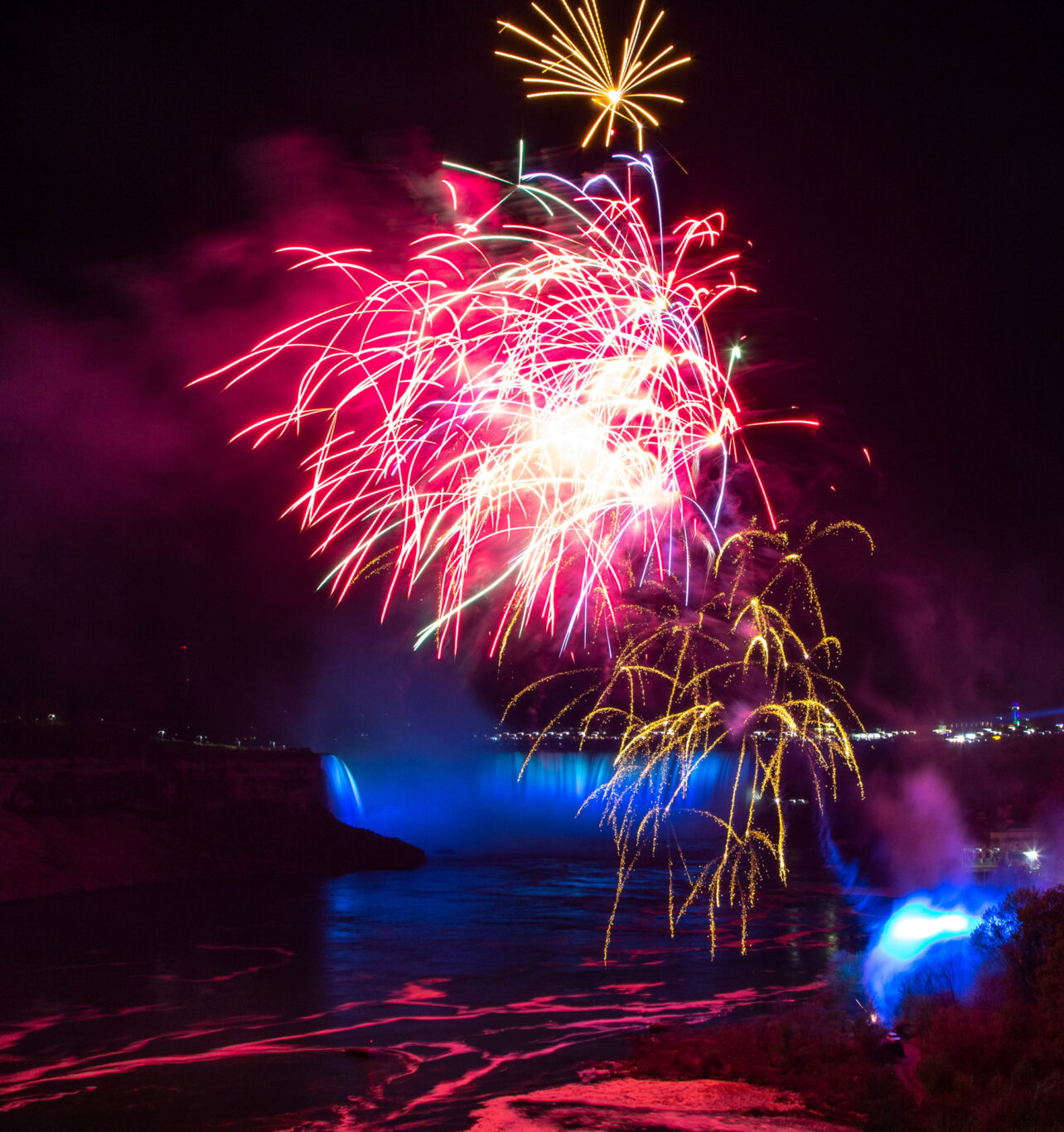 Fireworks Niagara Falls at night