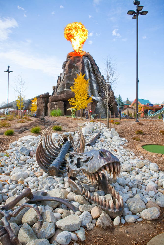 Dino Adventure Golf Boneyard with Volcano Going Off