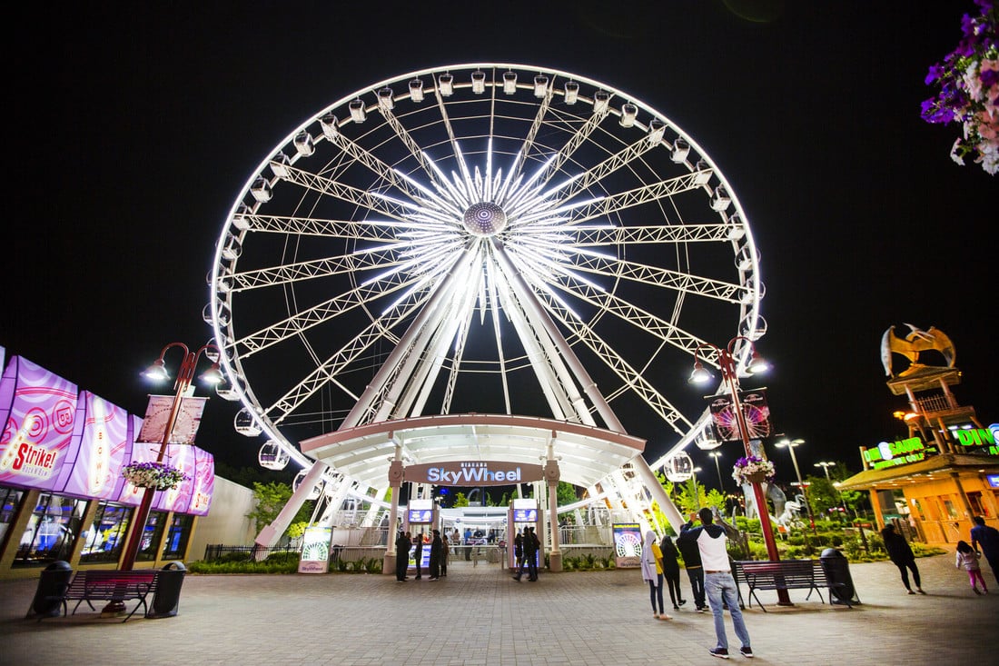 SkyWheel courtyard view at night