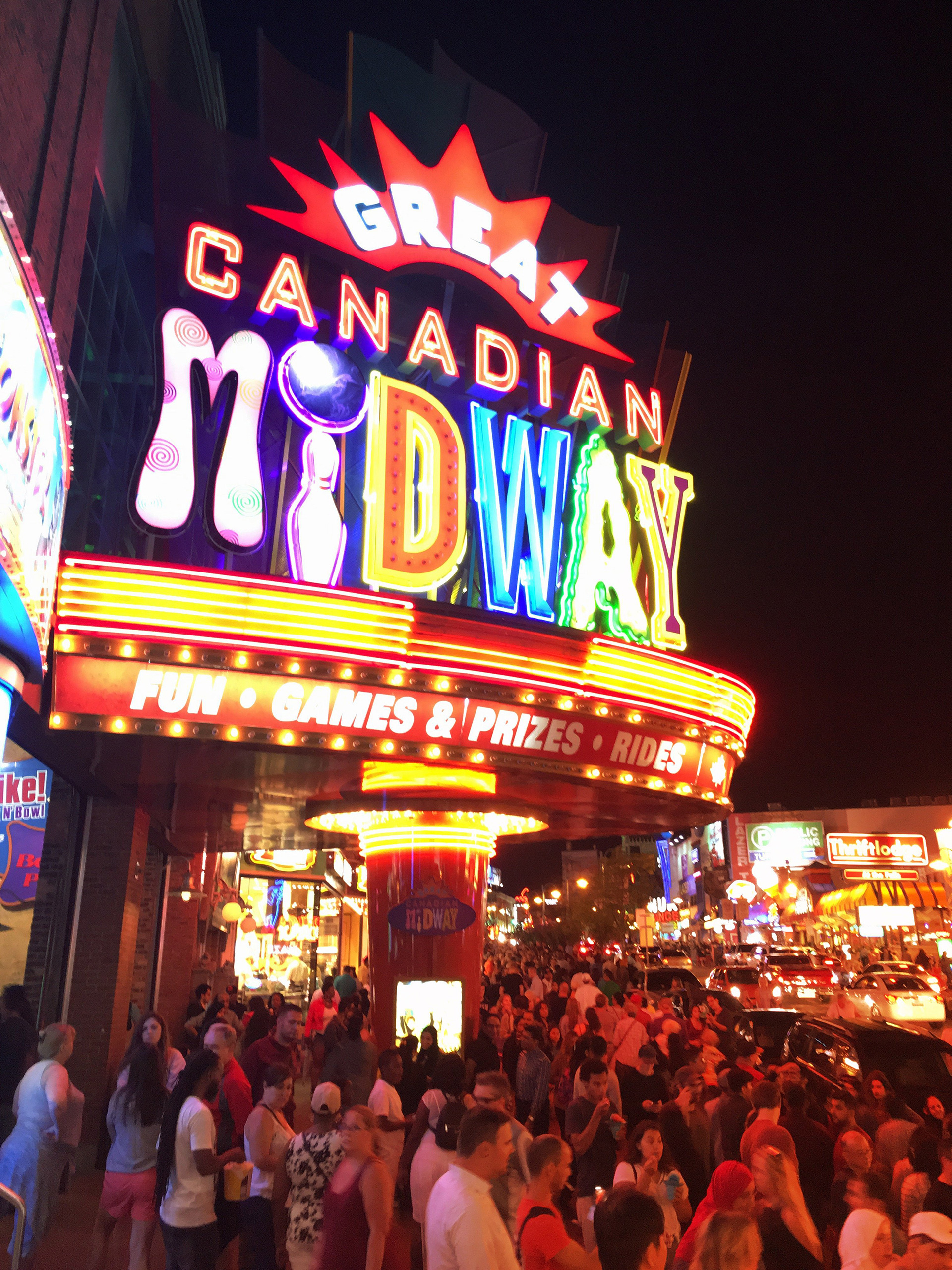 Great Canadian Midway Exterior at Night with people