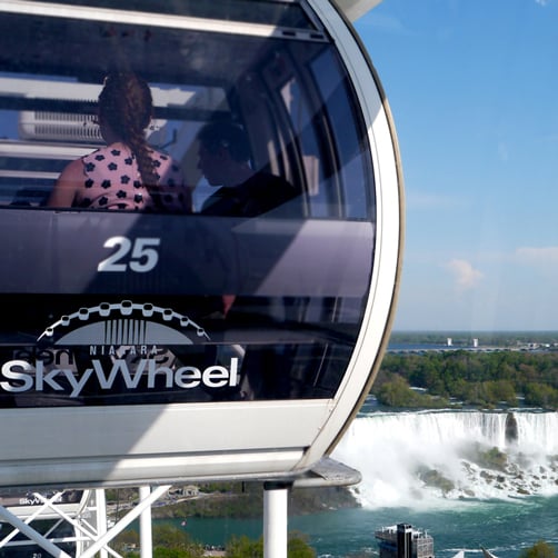 On Top of Skywheel  With People in Gondola and Falls below