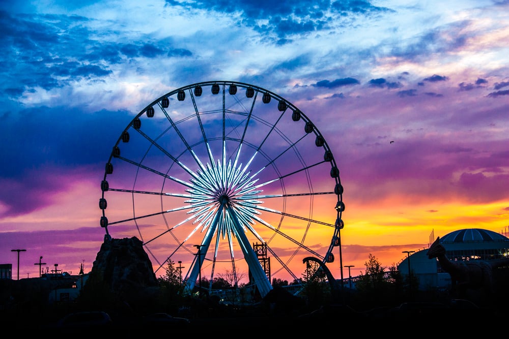 Skywheel at Dusk with Multicolor Sky at Sunset