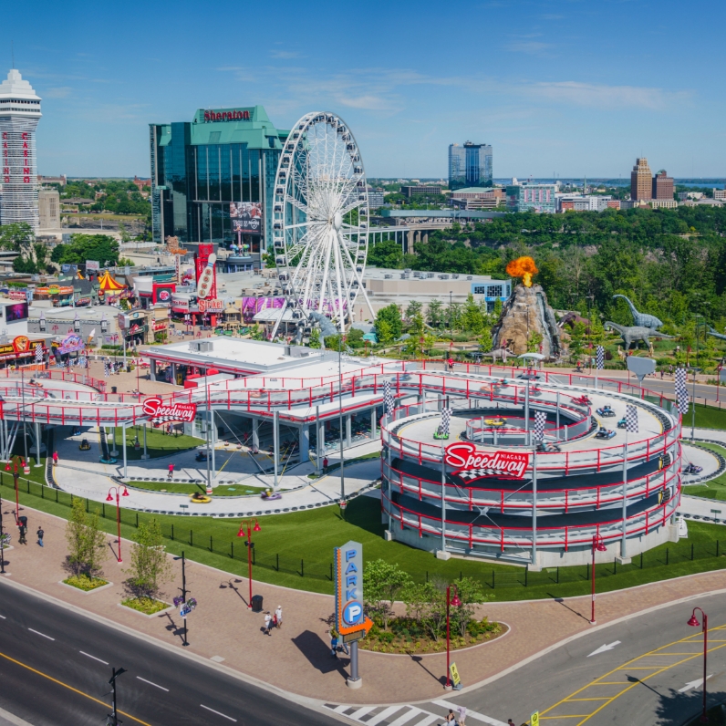 Aerial of Speedway along Victoria Avenue during the day