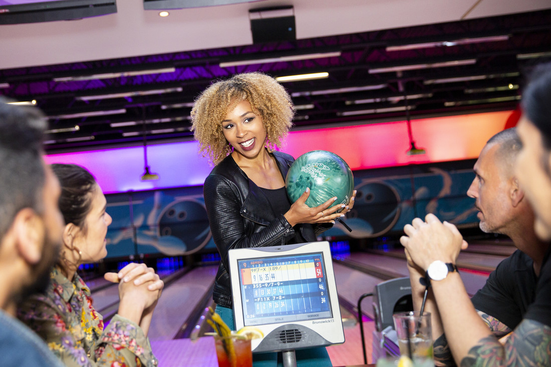 Boston Pizza Bowling Centre With Bowlers Having Fun