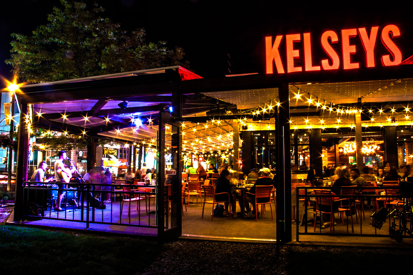 Kelsey's Patio At Night busy with diners