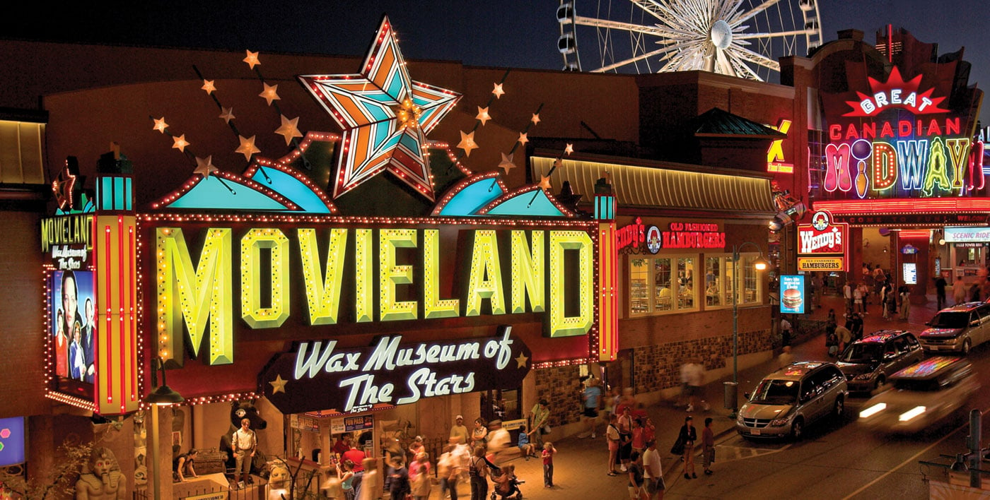 Movieland exterior photo at night