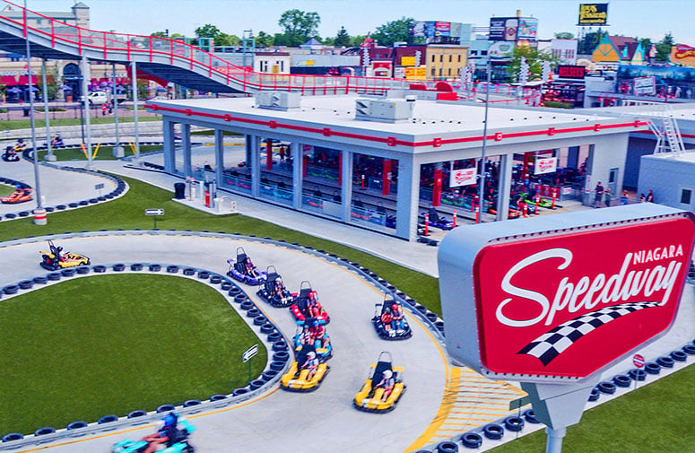 Niagara Speedway Sign and racing below