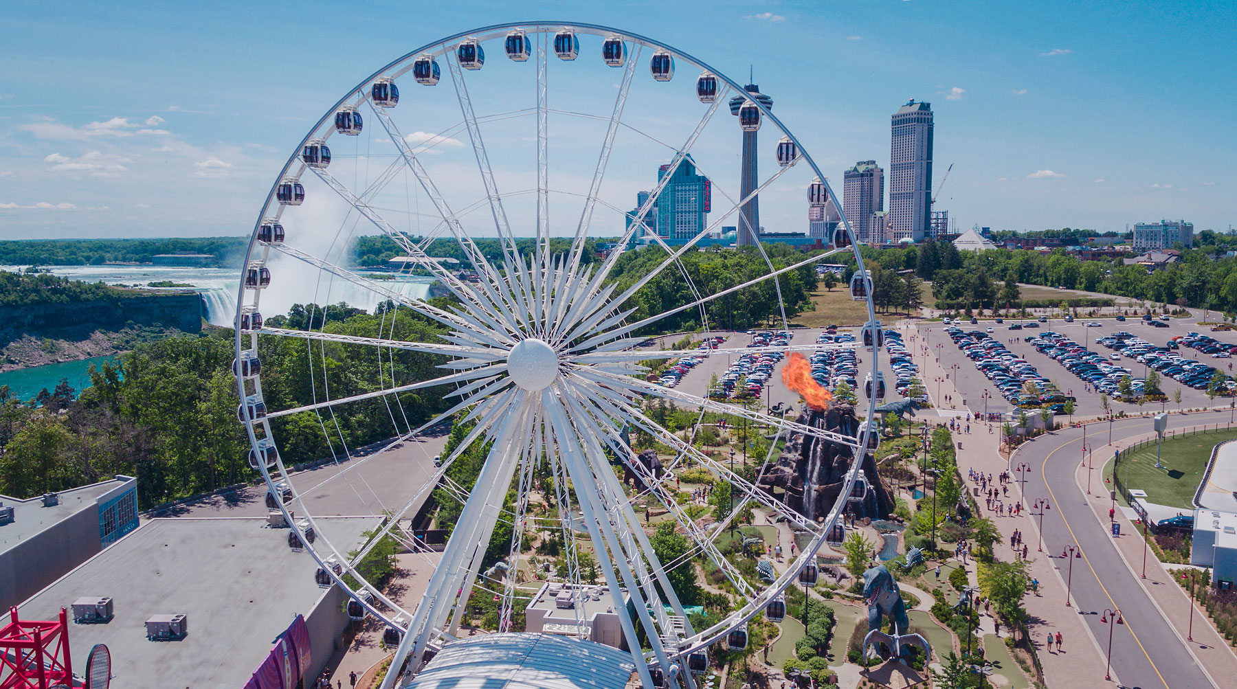 aerial view of the parking lot located behind niagara skywheel