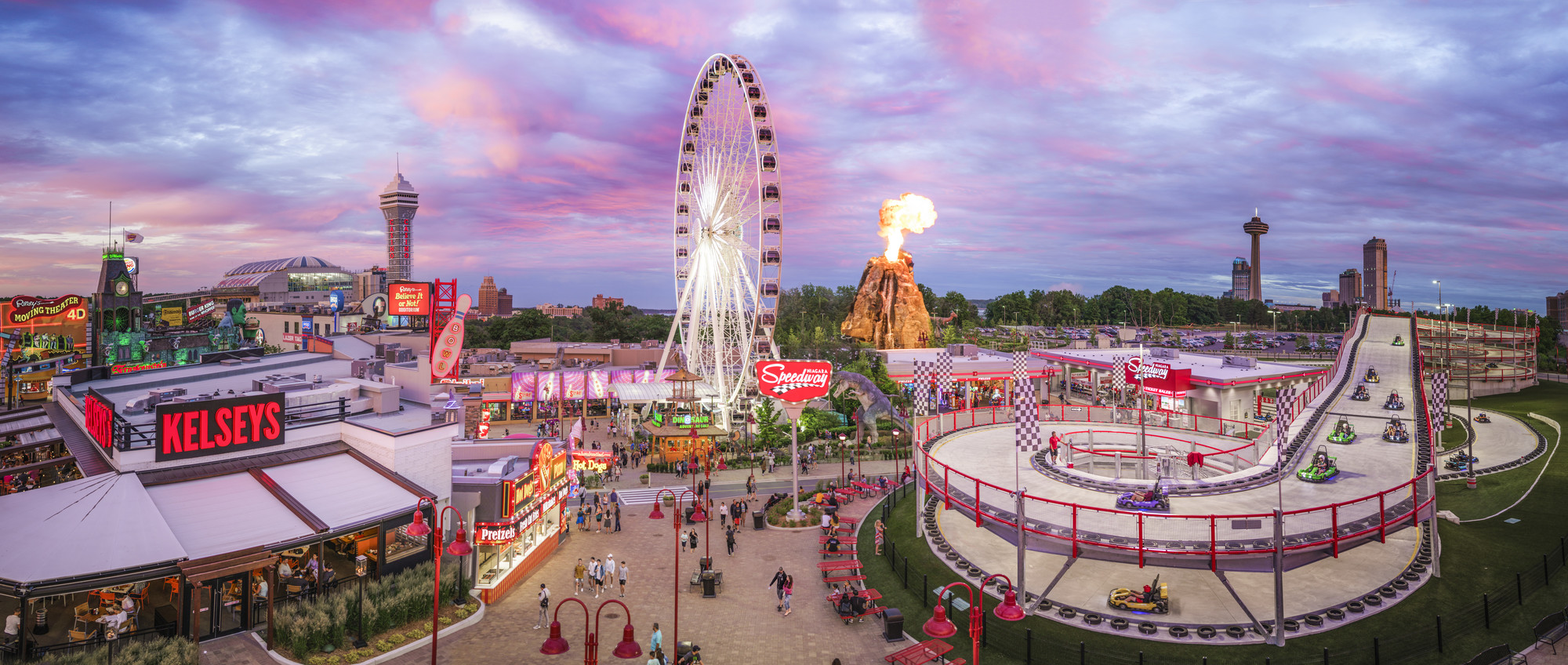 Niagara Speedway and Attractions at Dusk Aerial Photo