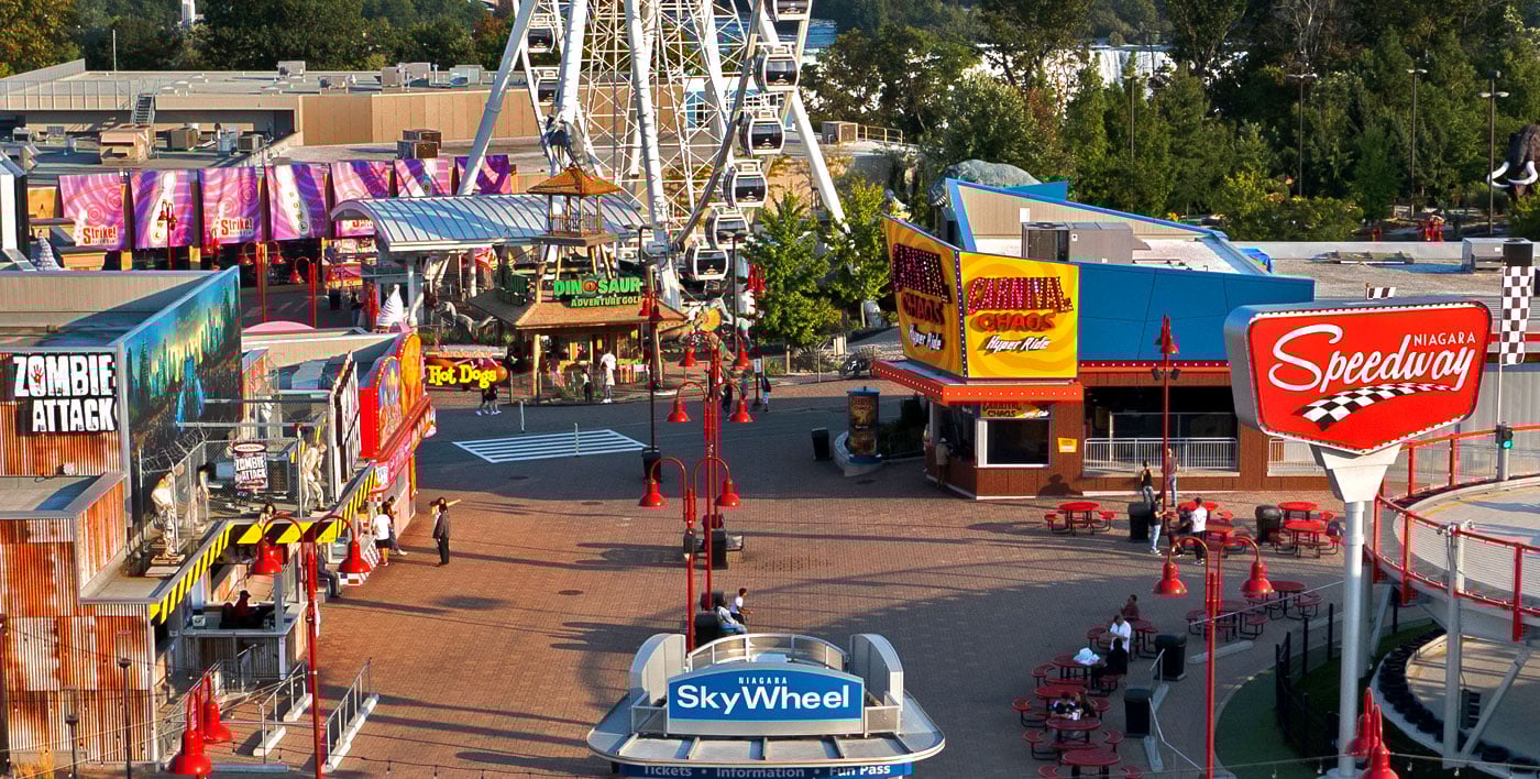 Carnival Chaos Exterior Aerial at Speedway Courtyard