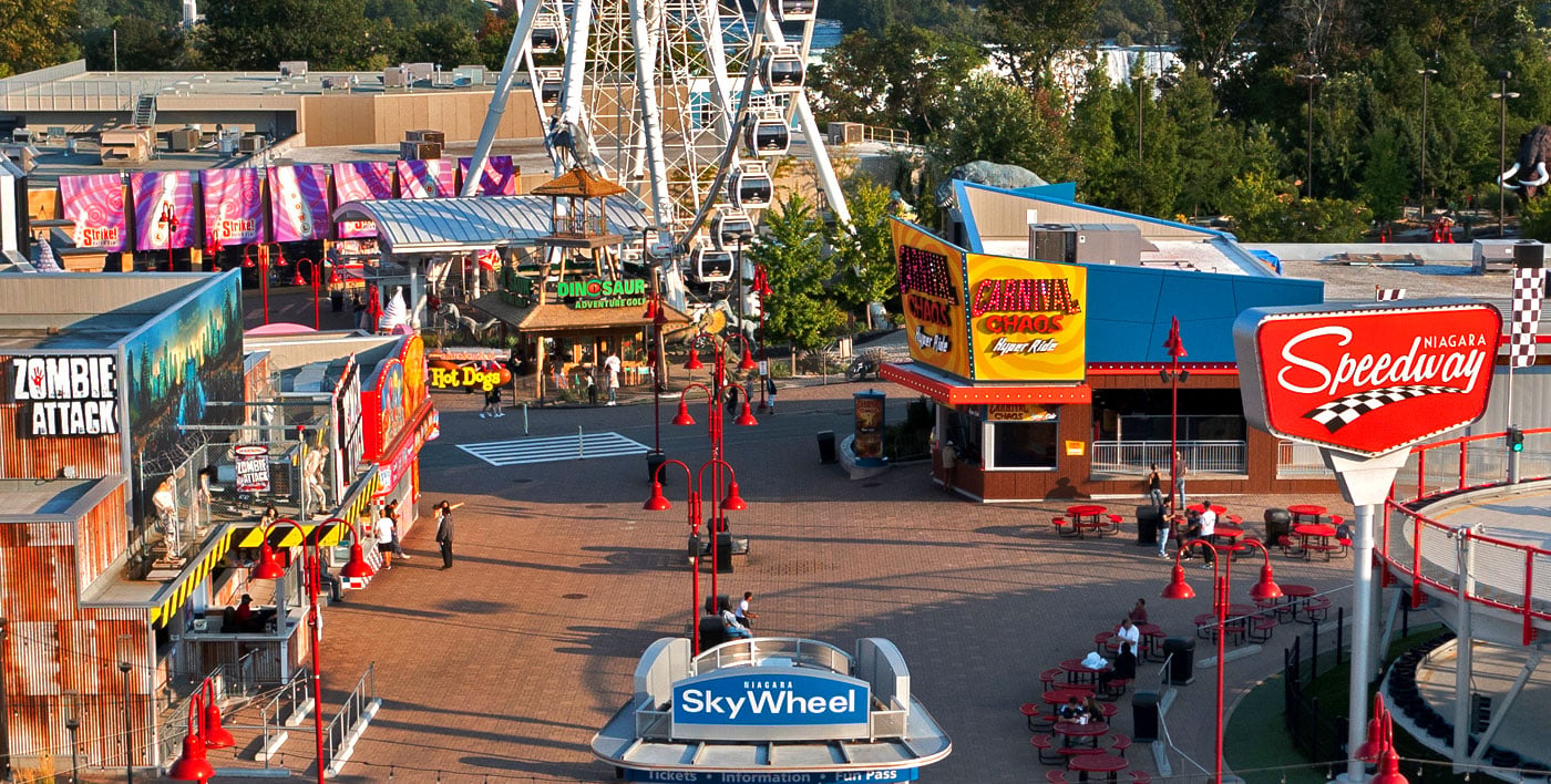 Carnival Chaos Exterior Aerial at Speedway Courtyard