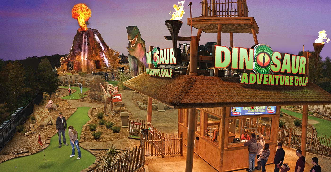 Dinosaur Adventure Golf at Dusk