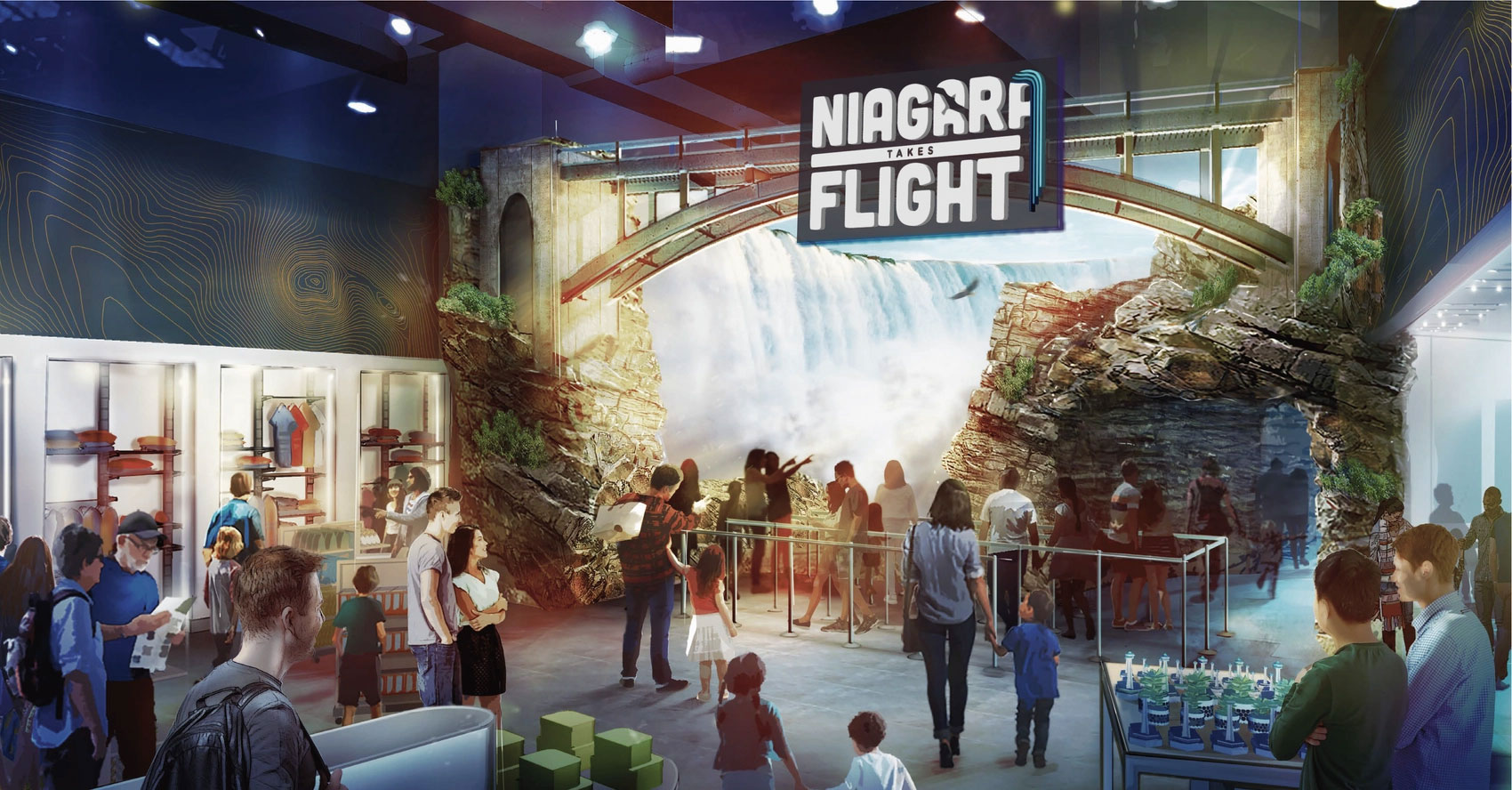 Niagara takes flight entrance with group of excited patrons ready to enter