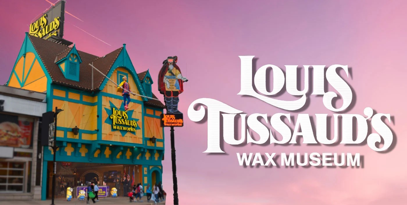 Exterior of Louis Tussaud's Wax Museum Louis Tussauds Wax Museum Exterior featuring a primarly yellow building that looks like it was built in the Middle Ages with a brown rooftop and turqouise paint along the structure's edges