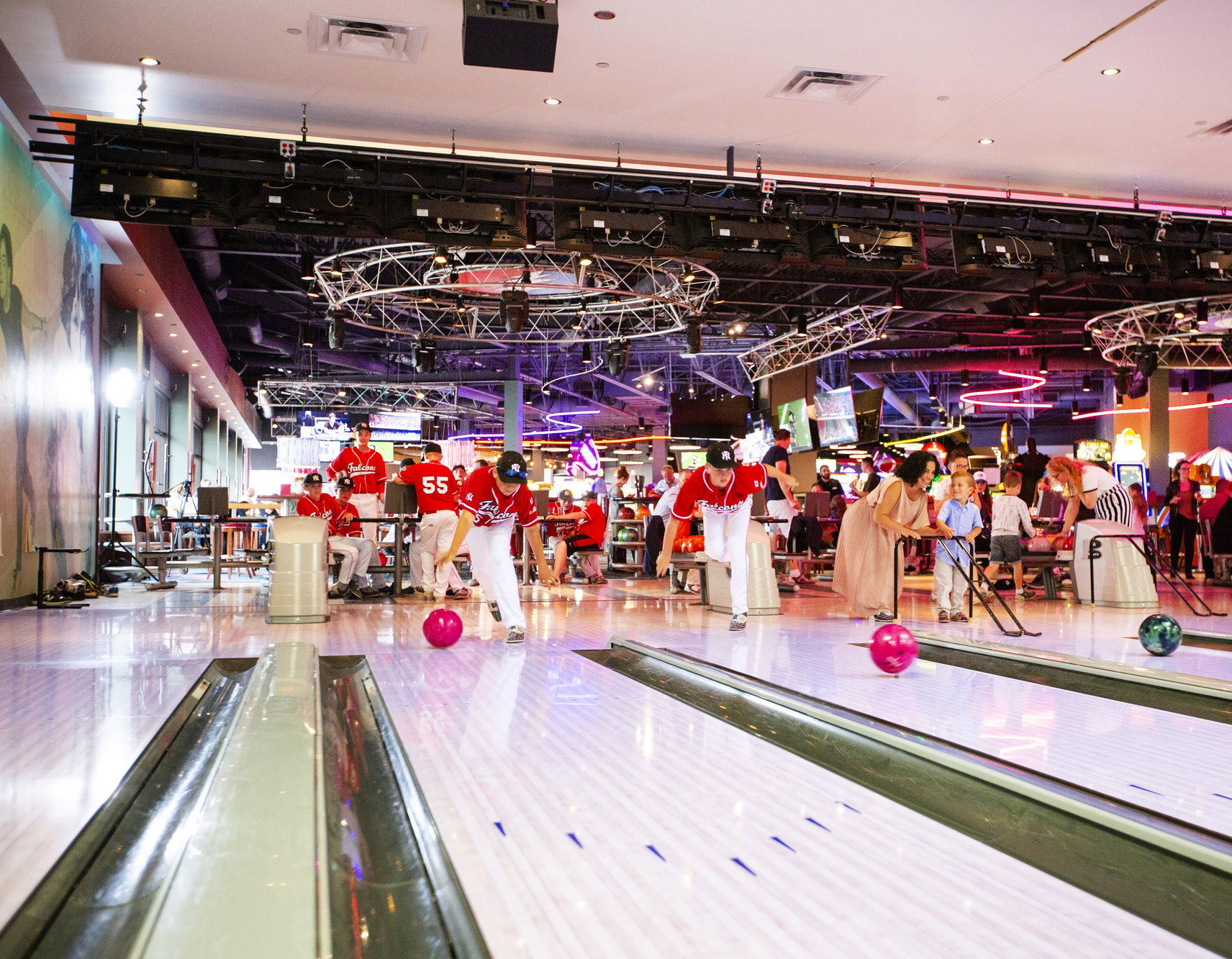 Team at bowling alley