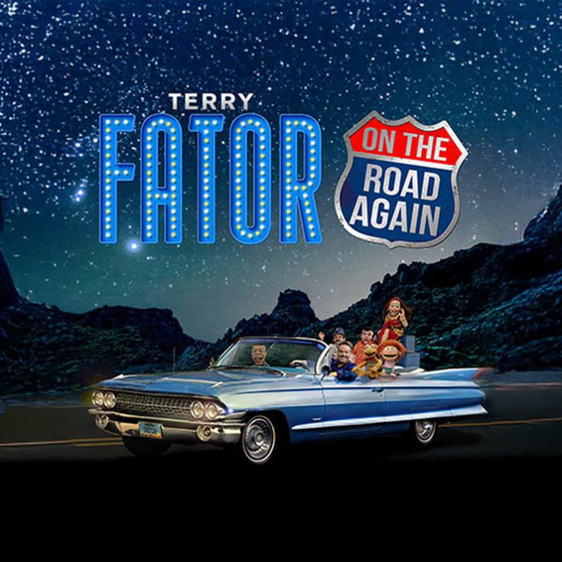 Terry in a blue car with a mountainside background