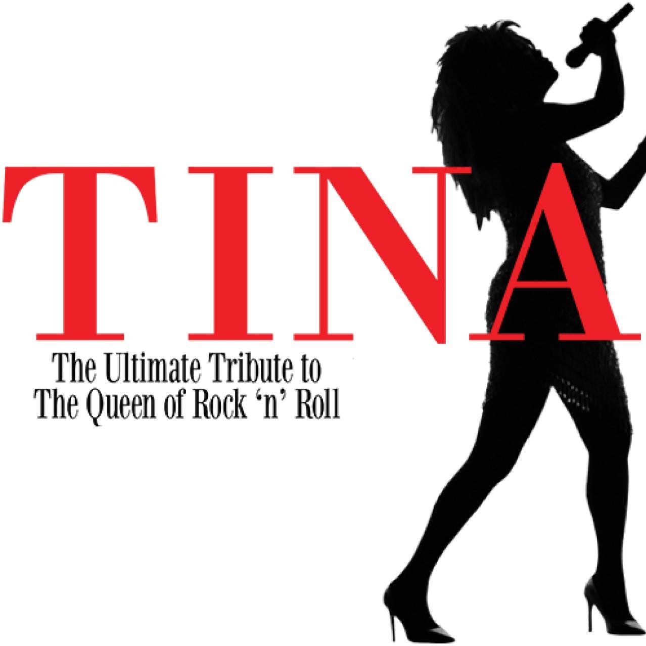 Outline of a woman holding a microphone with TINA written across