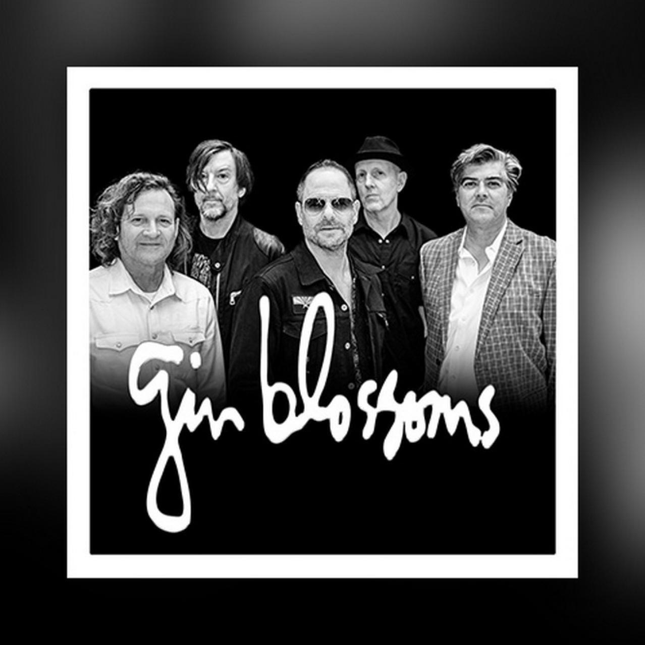 Gin Blossoms band members stand with band name written over them
