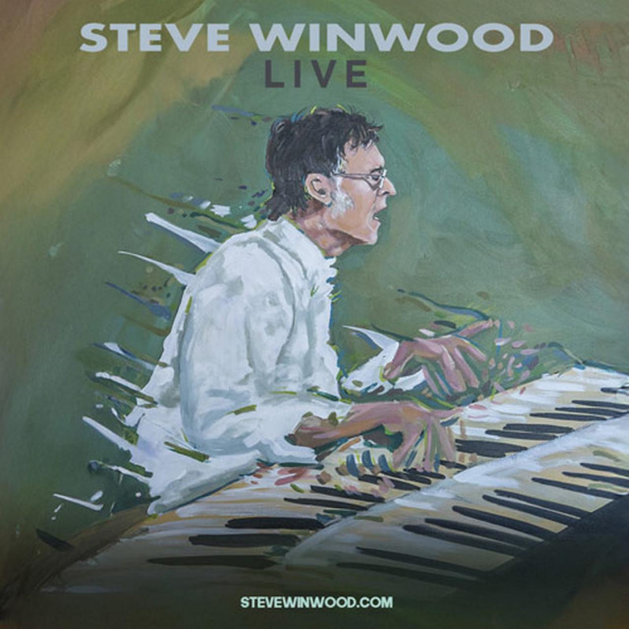 Painting of Steve Winwood sitting at a keyboard