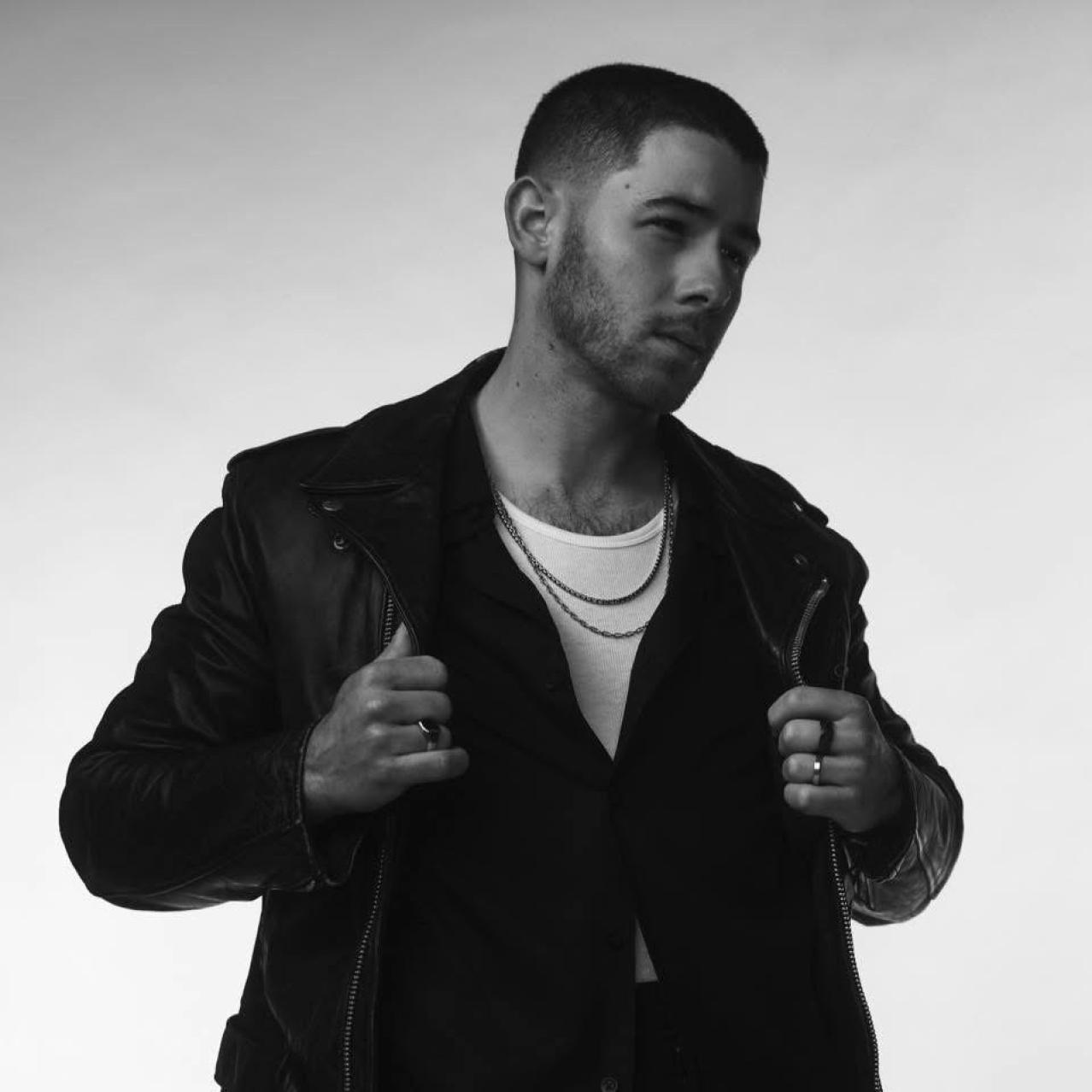 Nick Jonas in black and white