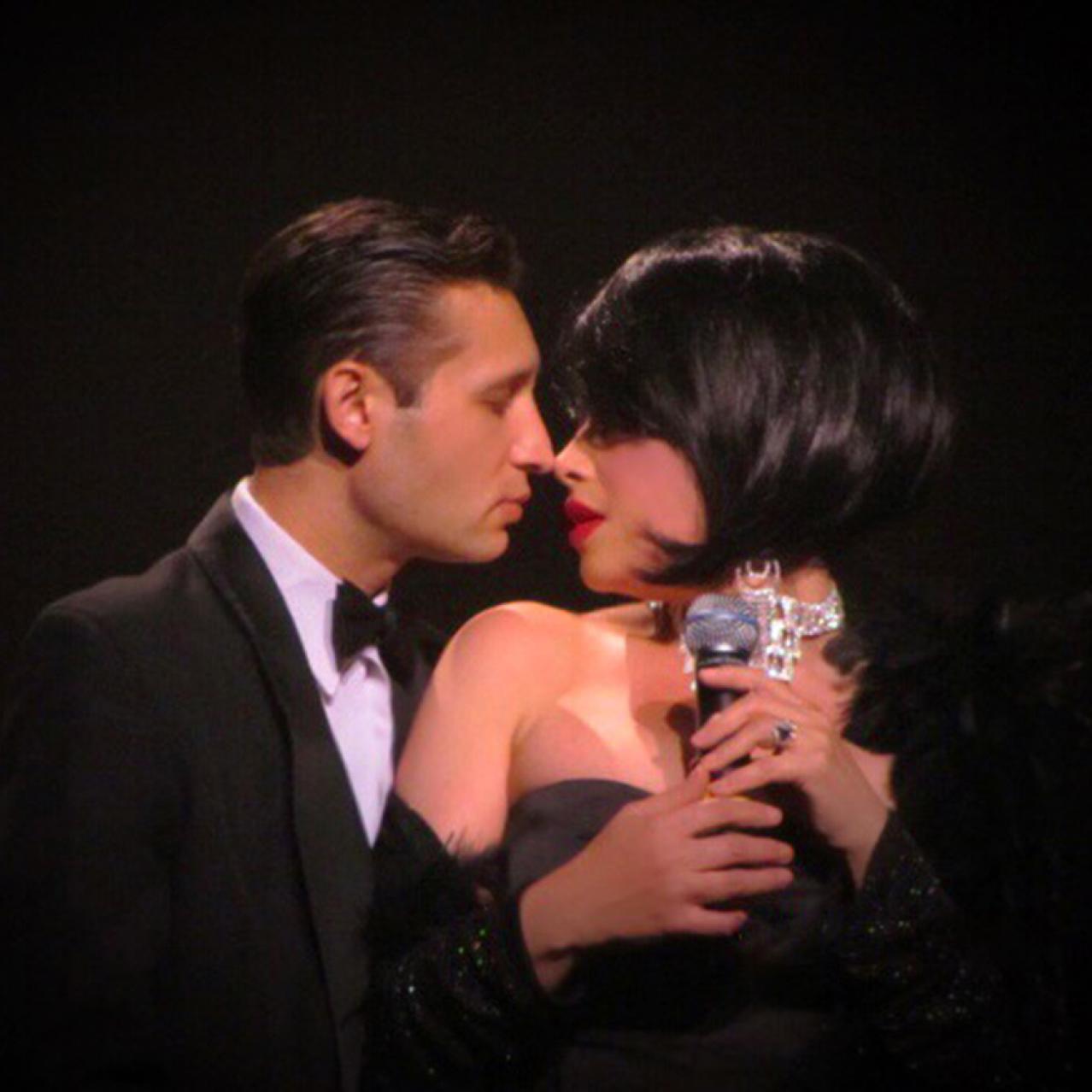 Singing couple sharing an intimate moment together
