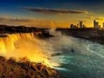 Golden sunset on the Niagara Falls