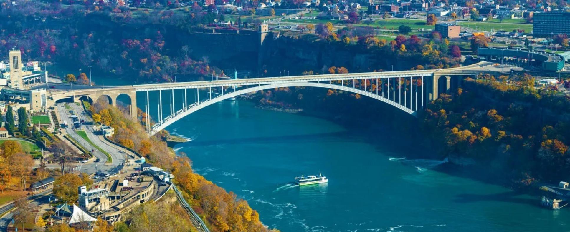 View of Rainbow Bridge border crossing between US and Canada