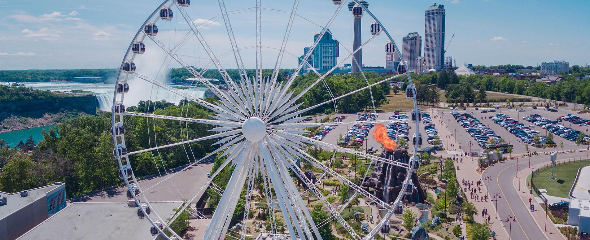 aerial view of the parking lot located behind niagara skywheel